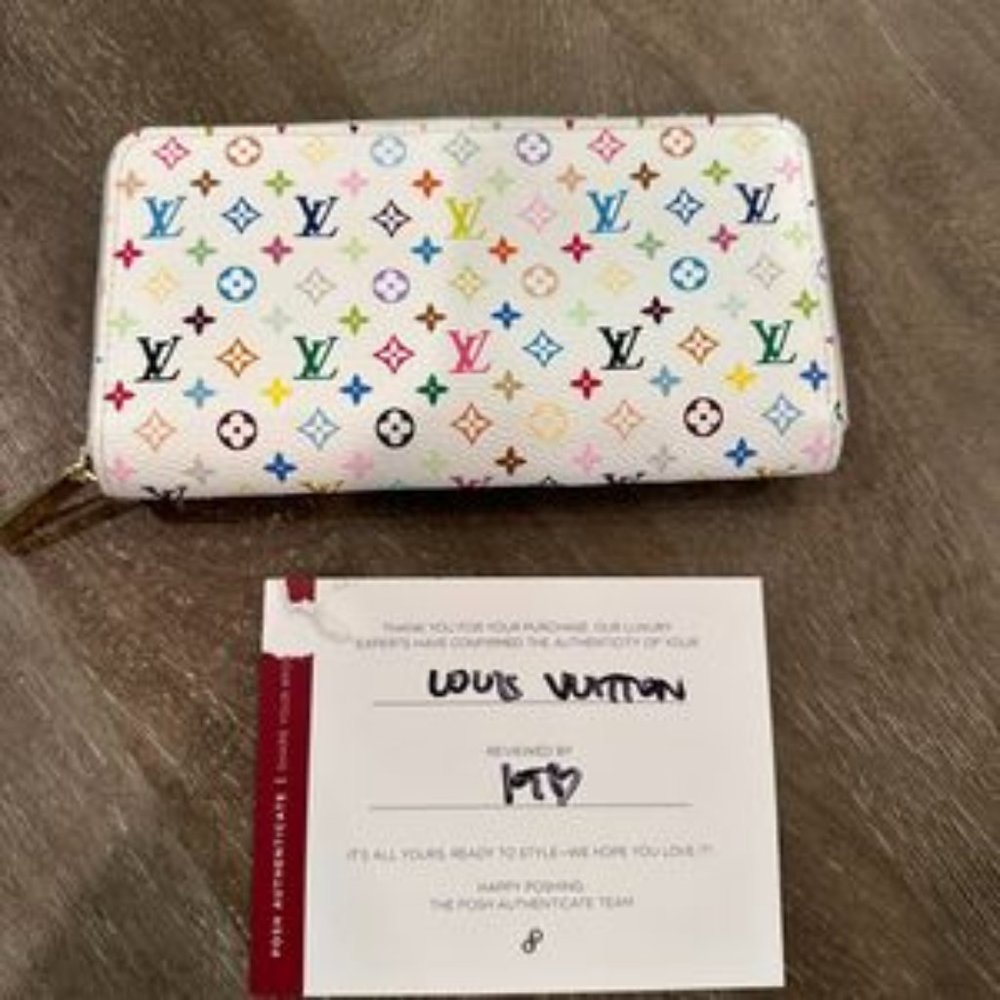 Rare Louis Vuitton Murakami White Multicolor Zippy Wallet